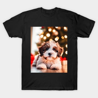 Havanese Puppy with Christmas Holiday Gifts T-Shirt